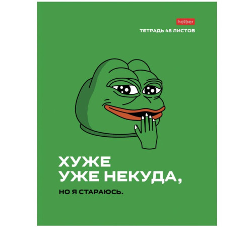 Тетрадь общая Hatber "Лягушонок Пепе", А5, 48 листов в клетку, картон, на скрепке, ассорти