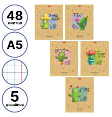 Тетрадь общая Hatber "Мой друг Кактус", А5, 48 листов в клетку, матовая ламинация, на скрепке, ассор