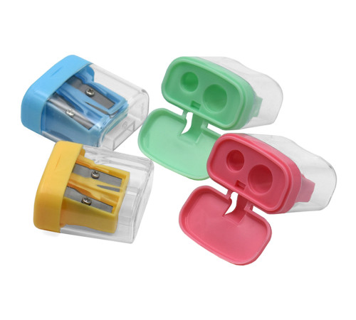 Точилка BASY пластмассовая, 2 отверстия с контейнером, ассорти
