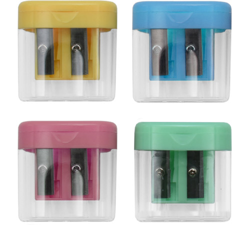 Точилка BASY пластмассовая, 2 отверстия с контейнером, ассорти