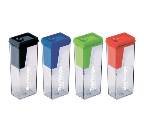 Точилка Berlingo "Classic Pro" пластиковая 1 отверстие, сконтейнером, ассорти