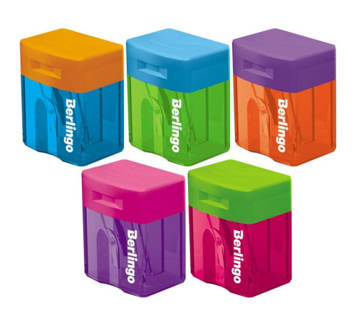 Точилка BERLINGO "Fuze" 1 отверстие с контейнером, ассорти