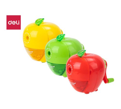 Точилка DELI механическая, с контейнером, яблоко, ассорти 