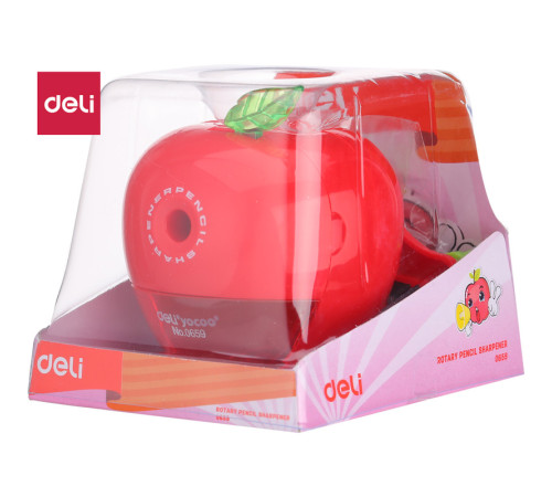 Точилка DELI механическая, с контейнером, яблоко, ассорти 