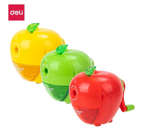 Точилка DELI механическая, с контейнером, яблоко, ассорти 