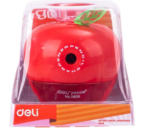 Точилка DELI механическая, с контейнером, яблоко, ассорти 