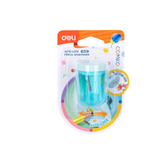 Точилка DELI пластиковая, с контейнером, ассорти