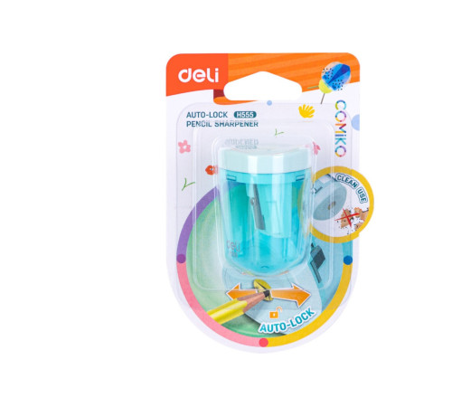 Точилка DELI пластиковая, с контейнером, ассорти