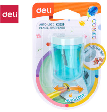 Точилка DELI пластиковая, с контейнером, ассорти