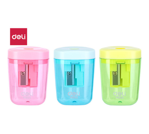 Точилка DELI пластиковая, с контейнером, ассорти