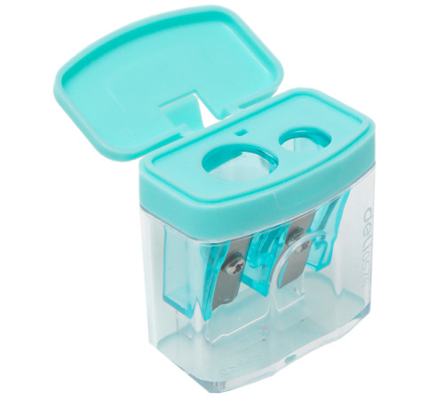 Точилка DELI пластмассовая, 2 отверстия с контейнером