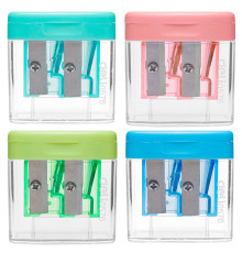 Точилка DELI пластмассовая, 2 отверстия с контейнером