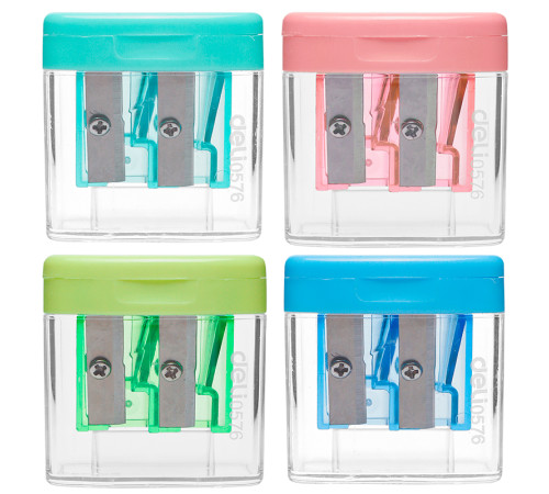 Точилка DELI пластмассовая, 2 отверстия с контейнером