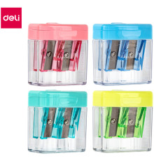 Точилка DELI пластмассовая, 2 отверстия с контейнером