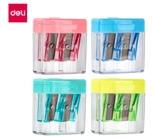 Точилка DELI пластмассовая, 2 отверстия с контейнером