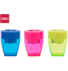 Точилка DELI пластмассовая, 2 отверстия, с контейнером
