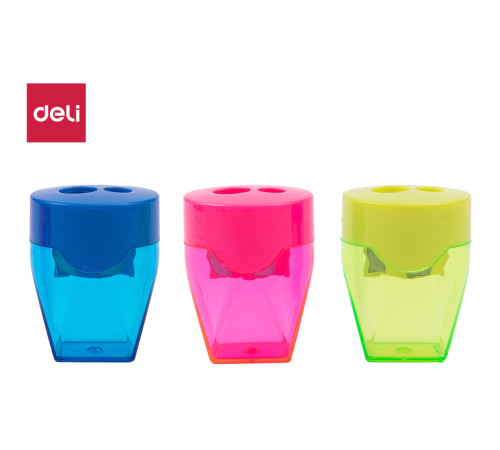 Точилка DELI пластмассовая, 2 отверстия, с контейнером