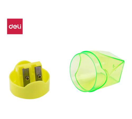 Точилка DELI пластмассовая, 2 отверстия, с контейнером