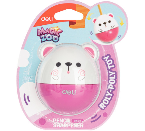 Точилка DELI "Magic Zoo" неваляшка, пластиковая, 1 отверстие, с контейнером, ассорти