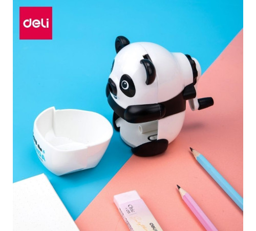 Точилка DELI "Панда" механическая, с контейнером, ассорти