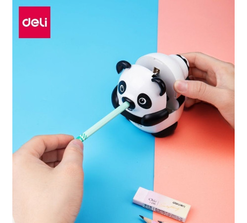 Точилка DELI "Панда" механическая, с контейнером, ассорти