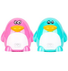 Точилка DELI "Пингвин" 2 отверстия, с контейнером, ассорти