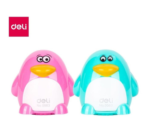 Точилка DELI "Пингвин" 2 отверстия, с контейнером, ассорти