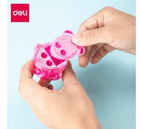 Точилка DELI "Пингвин" 2 отверстия, с контейнером, ассорти