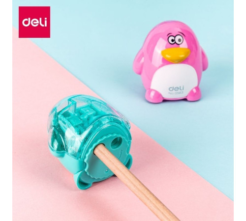 Точилка DELI "Пингвин" 2 отверстия, с контейнером, ассорти