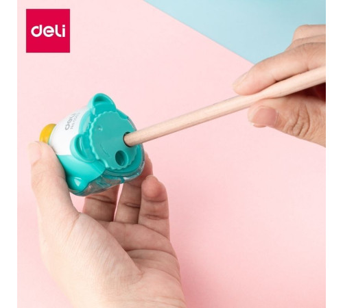 Точилка DELI "Пингвин" 2 отверстия, с контейнером, ассорти