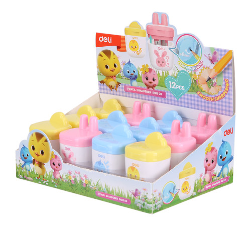 Точилка DELI "R01300" пластиковая, с контейнером, ассорти