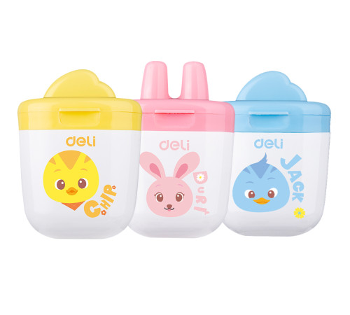 Точилка DELI "R01300" пластиковая, с контейнером, ассорти