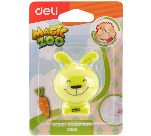 Точилка DELI "Rabbit" пластиковая, 1 отверстие с контейнером, ассорти