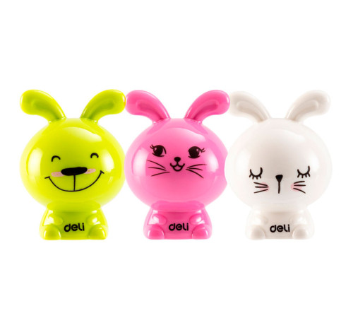 Точилка DELI "Rabbit" пластиковая, 1 отверстие с контейнером, ассорти