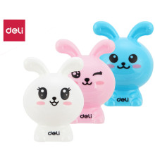 Точилка DELI "Rabbit" пластиковая, 1 отверстие с контейнером, ассорти