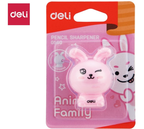 Точилка DELI "Rabbit" пластиковая, 1 отверстие с контейнером, ассорти