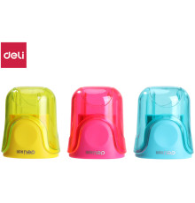 Точилка DELI "U-touch"  пластиковая,  2 отверстия с контейнером, ассорти