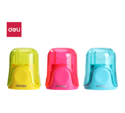 Точилка DELI "U-touch"  пластиковая,  2 отверстия с контейнером, ассорти