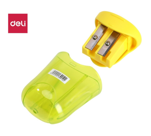 Точилка DELI "U-touch"  пластиковая,  2 отверстия с контейнером, ассорти