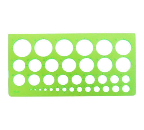 Трафарет окружностей СТАММ 1-36 мм, пластиковый, зеленый