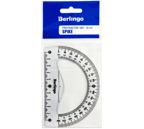 Транспортир Berlingo "Spike" (180 градусов, 10 см), прозрачный