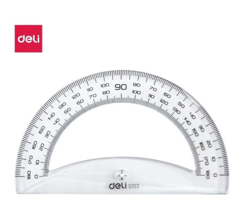 Транспортир Deli "Pioneer" (180 градусов, 12 см), прозрачный
