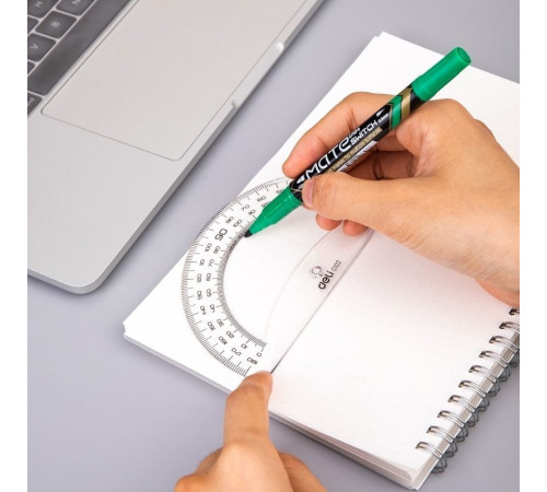 Транспортир Deli "Pioneer" (180 градусов, 12 см), прозрачный