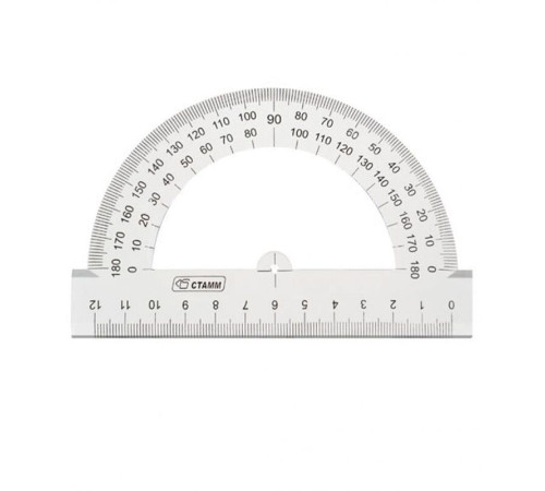 Транспортир Стамм (180 градусов, 12 см), прозрачный