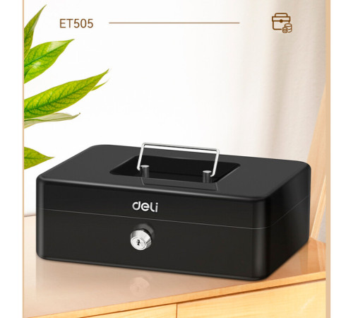 Ящик для денег DELI, 85х250х180 мм, 1,2 кг, сталь, черный
