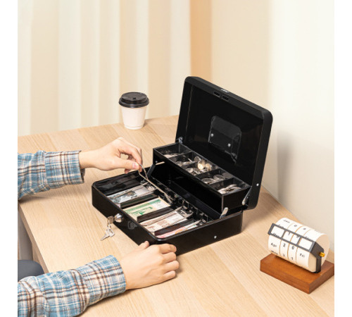 Ящик для денег DELI, 90х300х240 мм, 2 кг, сталь, черный