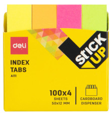 Закладки клейкие DELI 50 х 12 мм, бумажные, неон ассорти,  4 цв х 100  листов