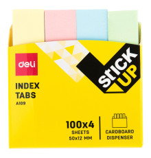 Закладки клейкие DELI 50 х 12 мм, бумажные, пастель ассорти,  4 цв х 100  листов
