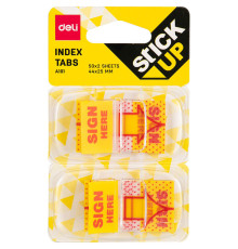 Закладки клейкие DELI "Подпишите здесь" 44 х 25 мм, 100 листов, диспенсер