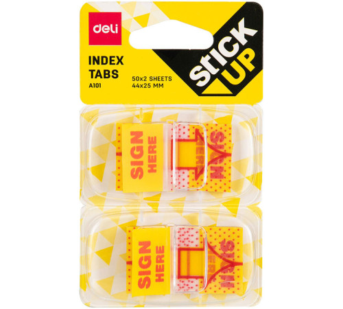 Закладки клейкие DELI "Подпишите здесь" 44 х 25 мм, 100 листов, диспенсер